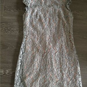 Tahari Elegant Gray Lace Midi Dress Size 10